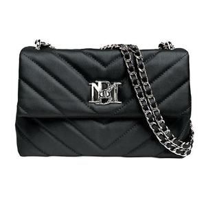 Badgley Mischka Chevron Quilted Flap Chain Vegan Leather Handbag Purse Black